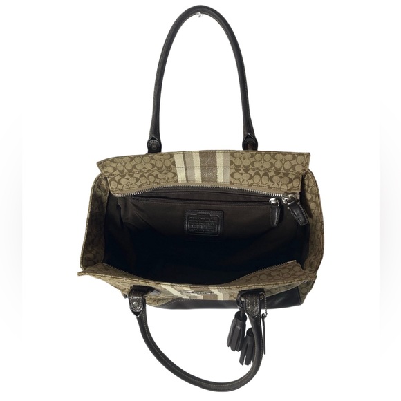 Coach Used 19915 Legacy Signature Stripe Candice Carryall Handbag Bag Brown - Picture 4 of 6